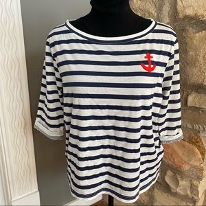 J.Crew navy and white striped tee with anchor NWT